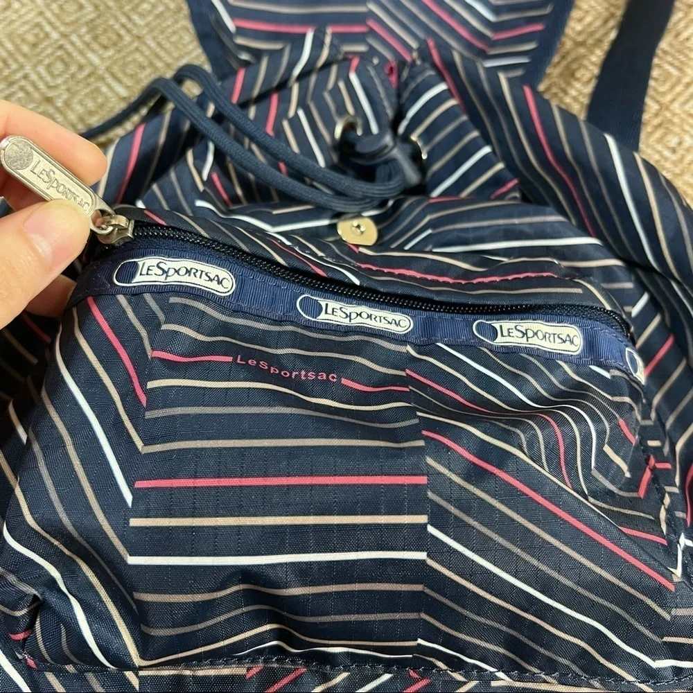 LESPORTSAC-Small Edie Drawstring Backpack Bag In Stripe Euphoria EUC Daily Use